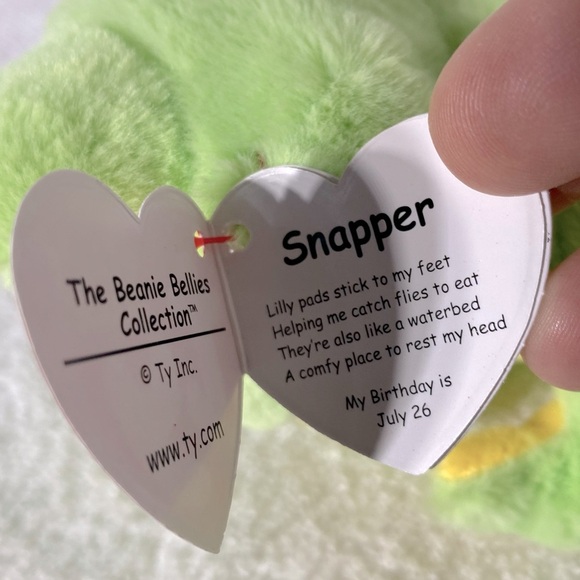 Ty Beanie Bellies Green and Yellow Snapper Plush Frog Toy Stuffed Animal - Picture 10 of 12